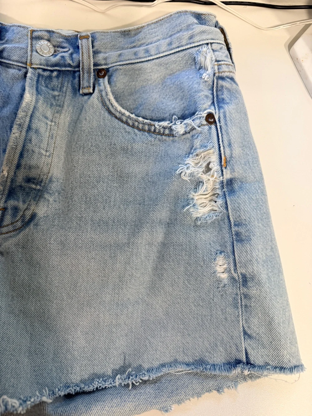 Parker Long Women's Distressed Denim Shorts - Light Blue